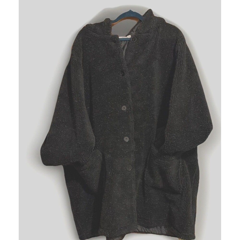 Women Within Plus Size 4X 34/36 Black Coat Button Down W/Hood Fall Winter Jacket